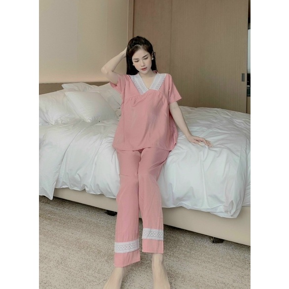 Bộ bầu cộc tay, sau sinh chất lụa thái siêu mềm mát cho bà bầu mặc nhà có khoá cho bé ti- ms6868