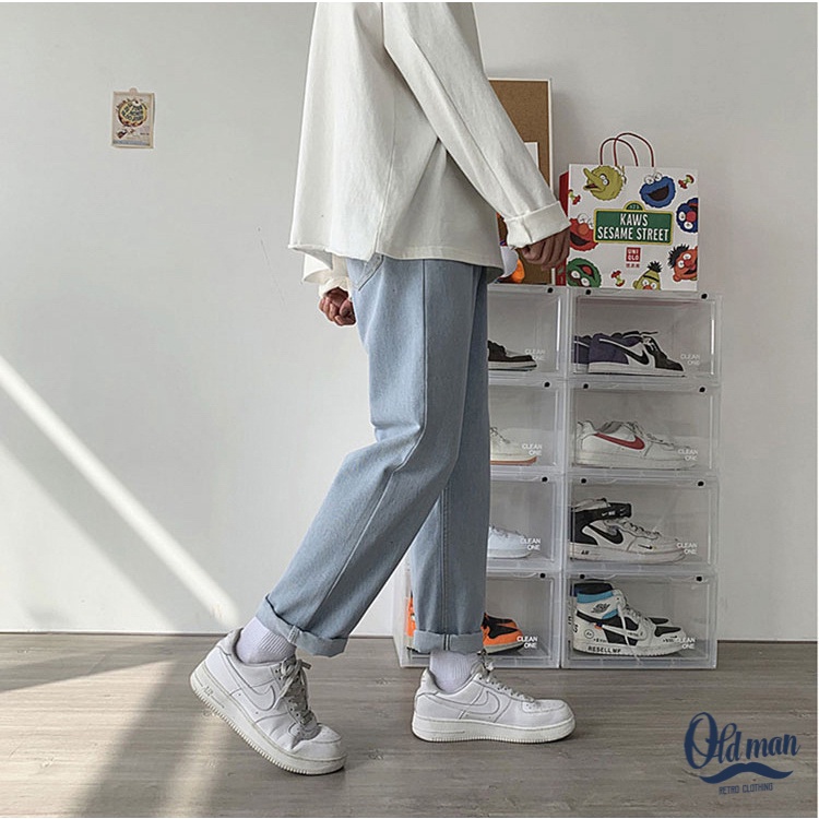 Quần Jeans Bò Nam Ống Suông, Quần Baggy Unisex Form Rộng, Phong Cách Hàn Quốc Vintage Retro OLDMAN