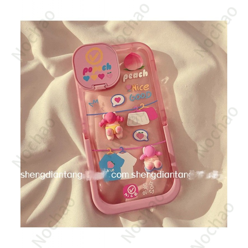 Ốp Điện Thoại Họa Tiết Hoạt Hình Trái Đào Ba Chiều Gắn Gương Chống Sốc Cho iPhone1312 11
