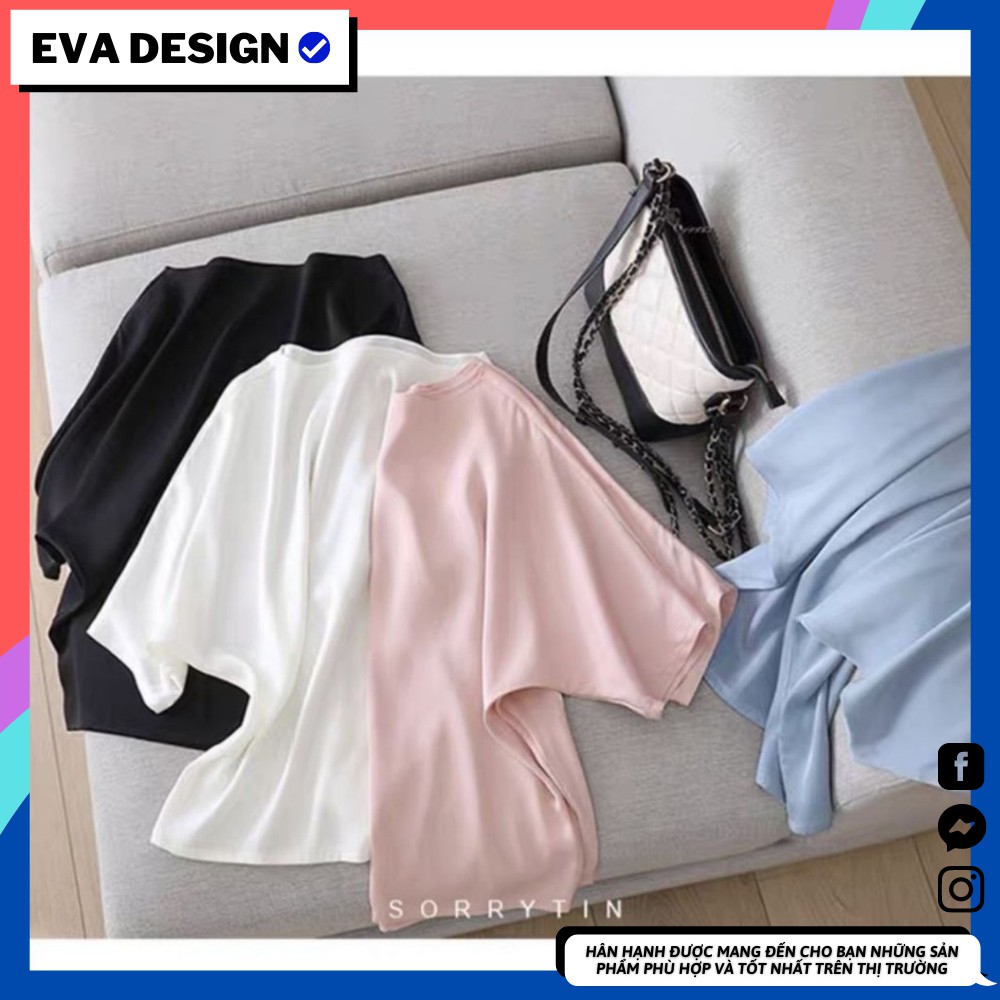 Áo phông lụa lạnh nữ công sở tay lỡ vải cao cấp thun lụa form rộng cổ tròn mát mẻ sanh chảnh mặc đi làm dạo phố du lịch