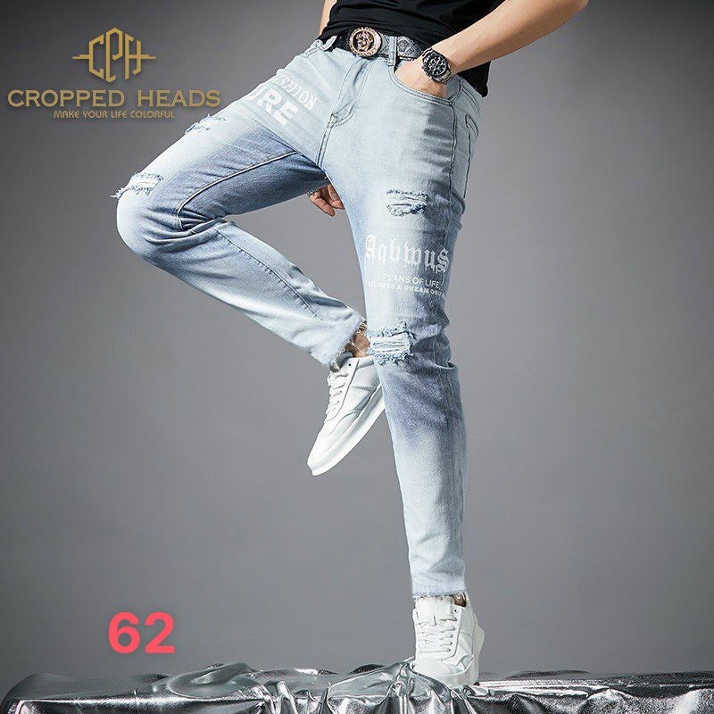 Quần Jean Nam NIJATA Chất Bò  Cao cấp Mềm Mịn woat rách phối chữ MST 62 | BigBuy360 - bigbuy360.vn