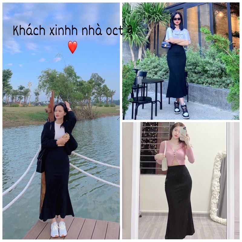 Chân váy đuôi cá dáng dài màu đen phong cách Ulzzang Hàn Quốc tôn dáng cực đỉnh lonakeng shop dài váy 75cm