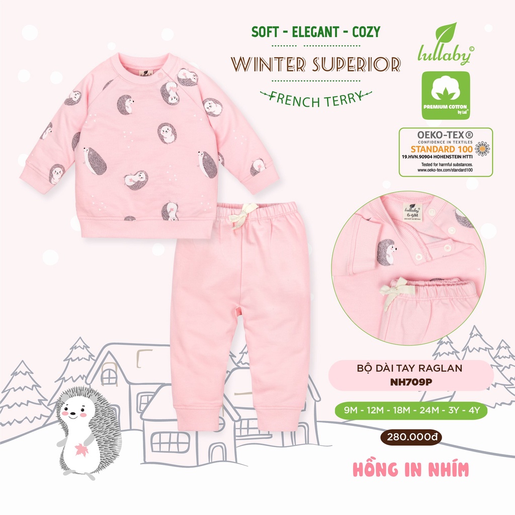 9M-4Y Bộ dài tay raglan bé trai, bé gái Lullaby NHL709P