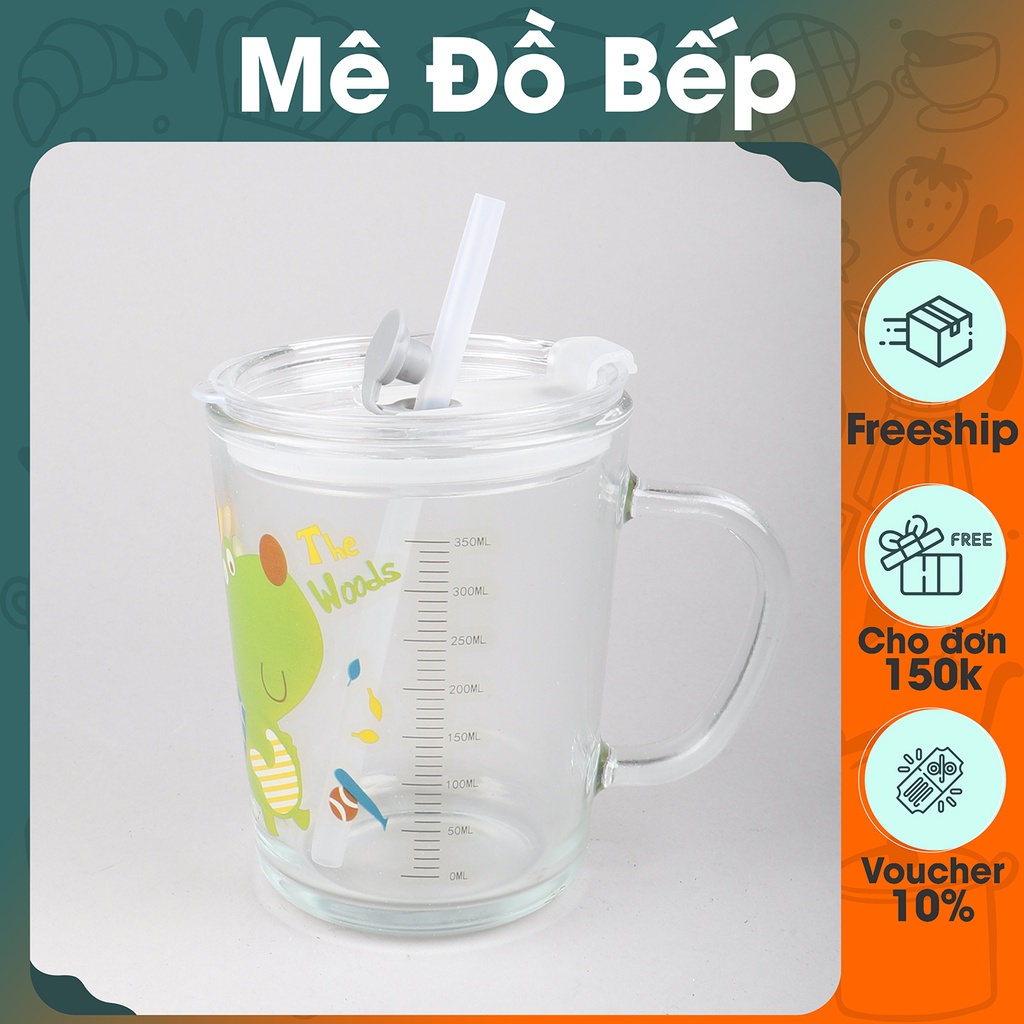 Ly thuỷ tinh Bam House có nắp đậy ron cao su và vạch định lượng tặng kèm ống hút cao cấp LCS01