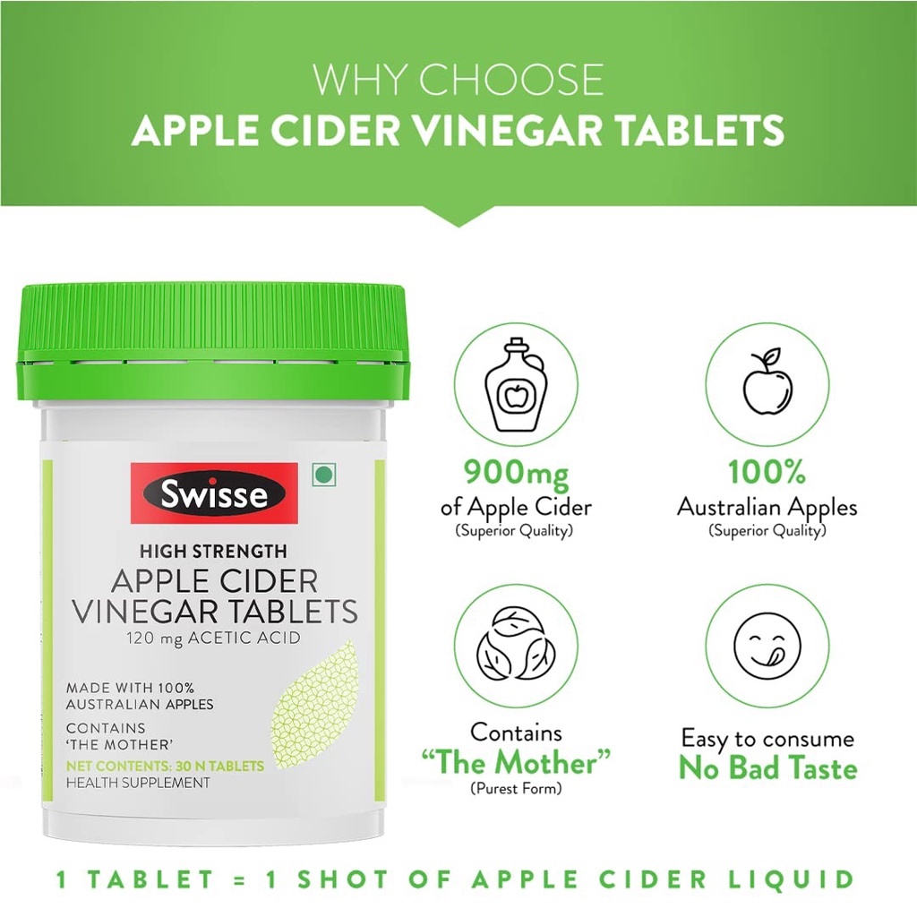 [CHÍNH HÃNG có mã check code] Viên Giấm Táo Giảm Cân, Giữ Dáng hộp 60 viên từ Úc Swisse Apple Cider Vinegar 120mg