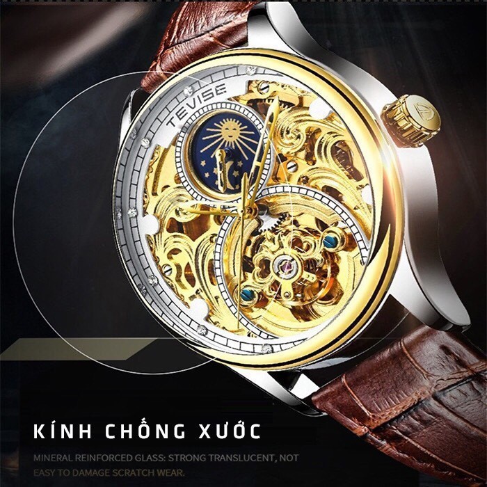 Đồng hồ nam TEVISE automatic chính hãng dây da nam cao cấp