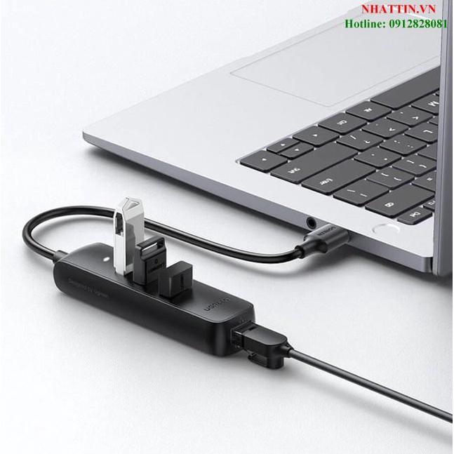 Hub chia USB 2.0 ra 3 cổng USB 2.0 + Lan 100Mbps Ugreen 20984 cao cấp  Chính Hãng