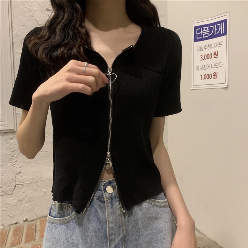 Áo Croptop Dệt Kim Tay Ngắn Dáng Ôm Thời Trang Mùa Hè Xinh Xắn Cho Nữ