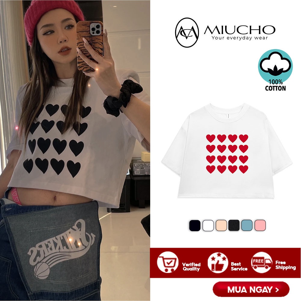 Áo croptop nữ tay ngắn cổ tròn vải thun cotton kiểu hàn quốc CR071 Miucho in hình hoạ tiết