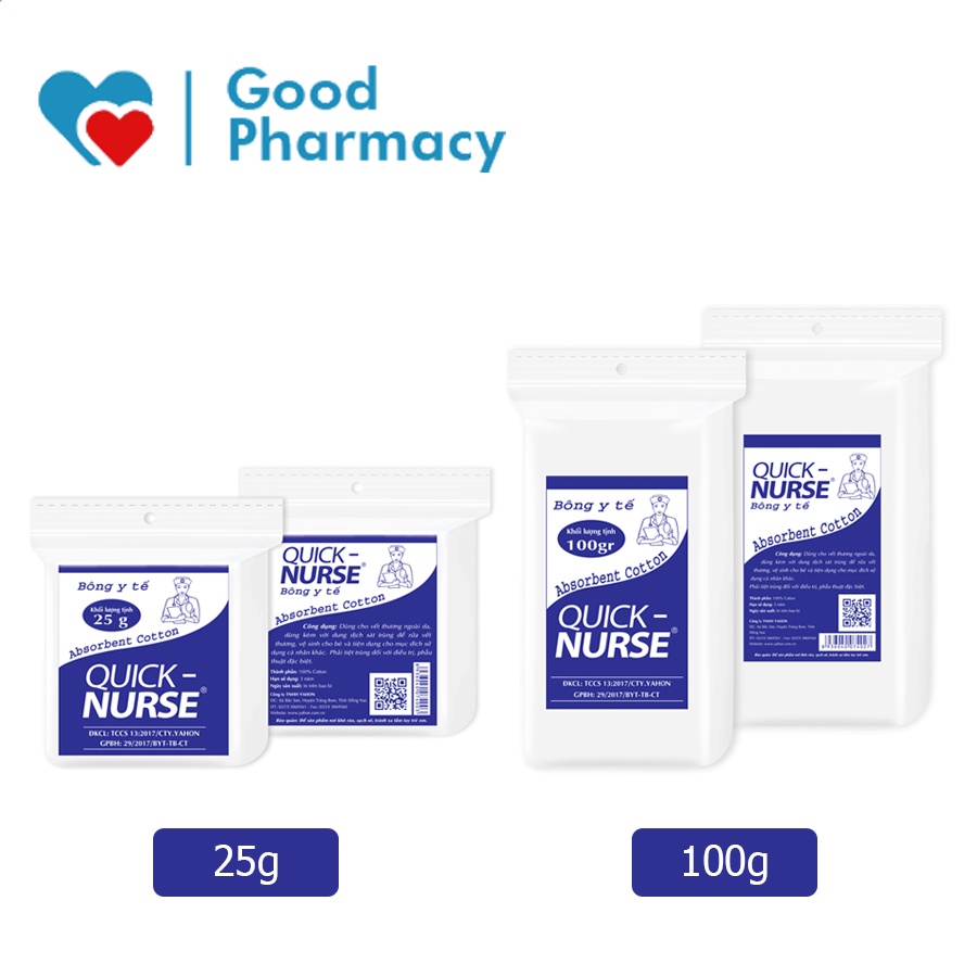 Bông gòn y tế thấm nước Quick Nurse dạng gói tiện dụng - Gói 25g / gói 100g