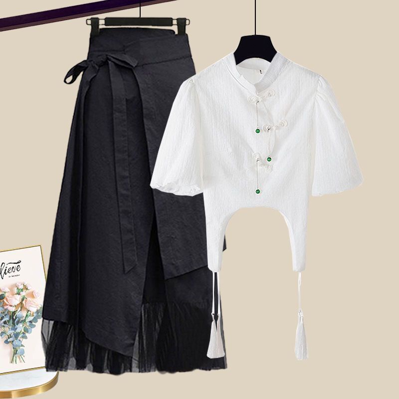 Set Áo Sơ Mi Ngắn Tay + Chân Váy Ôm Phong Cách Trung Hoa Thời Trang Mùa Hè Mới Cho Nữ