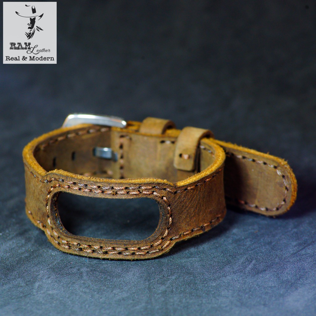 Dây miband da bò thật nâu vintage RAM Leather cho miband 3 , miband 4 , miband 5, miband 6 - RAM Leather