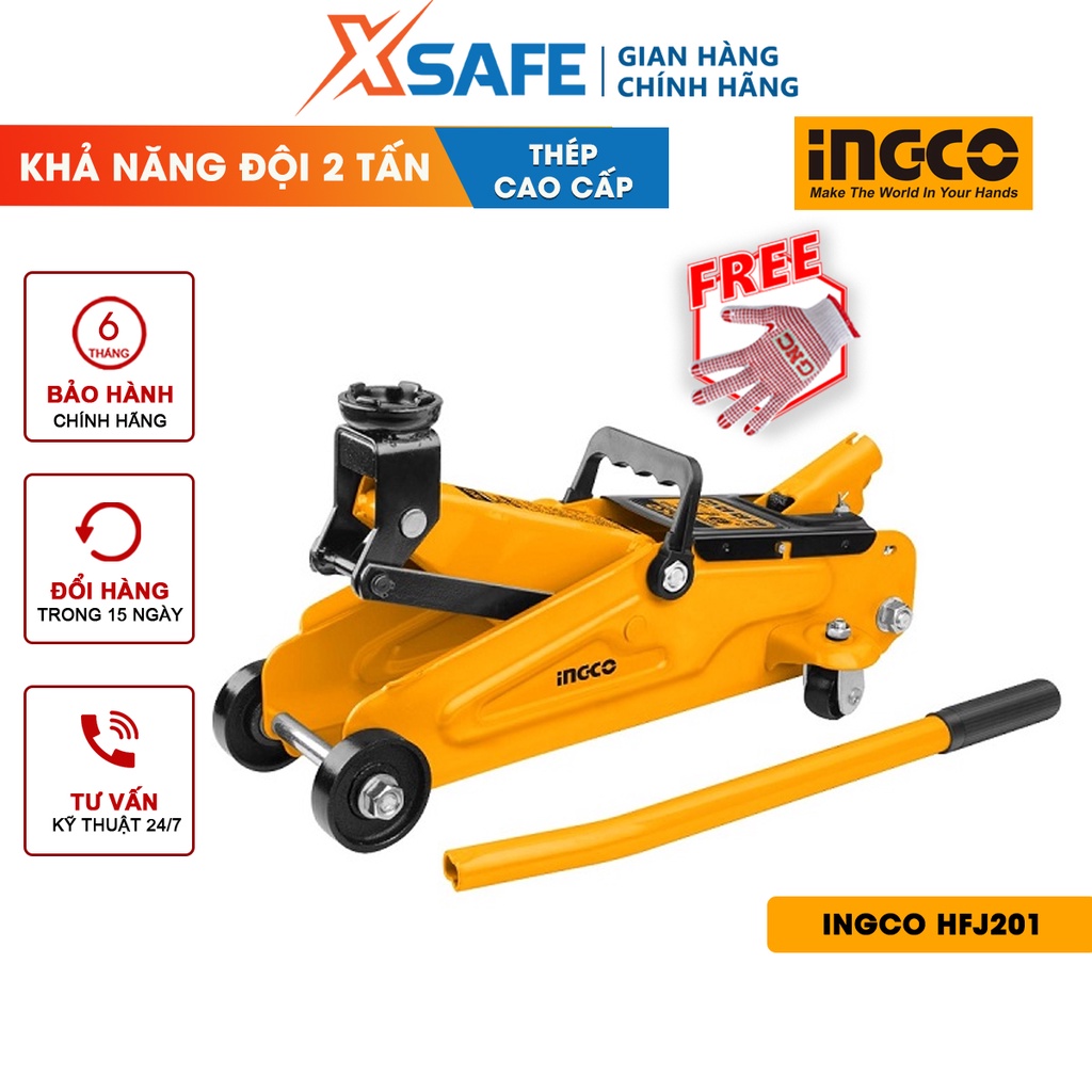 Đội cá sấu INGCO HFJ201 con đội 2 tấn, cao tối thiểu 140mm, cao tối đa 340mm, di chuyển 200 mm, di chuyển nhiều loại máy