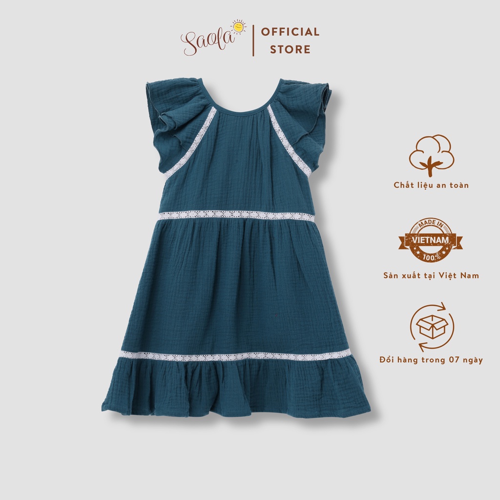 Đầm Bé Gái Tay Raglan SAOLA KIDS CLOTHING DRM006 Chất Liệu Muslin Cao Cấp Thoáng Mát