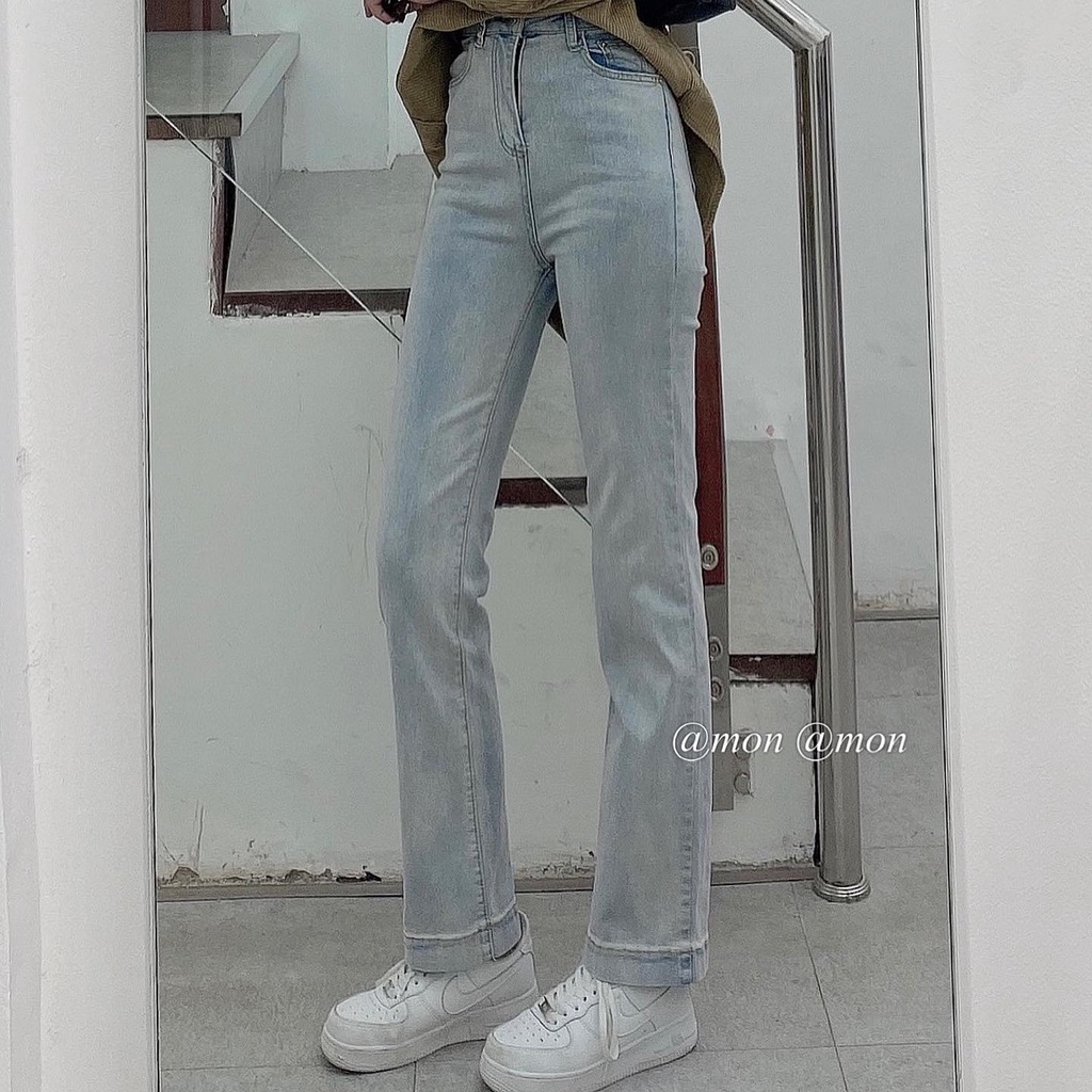 2101444 Quần jeans nữ ulzzang ống đứng có giãn chất jeans mềm dày dặn màu xanh có size