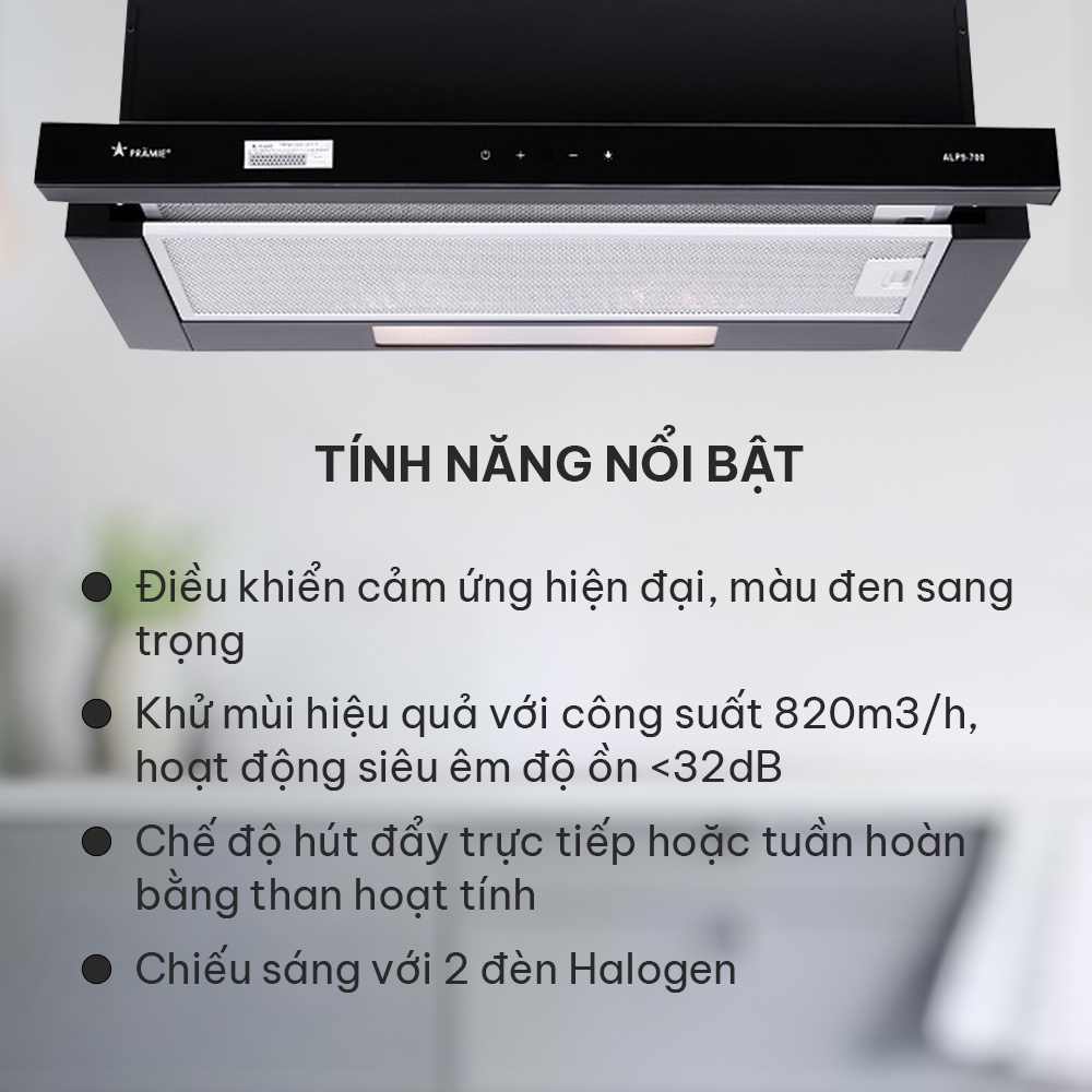 Máy hút mùi âm tủ Pramie ALP9-700 máy hút mùi bếp có bộ lọc khử mùi than hoạt tính, chống ồn, hoạt động êm ái