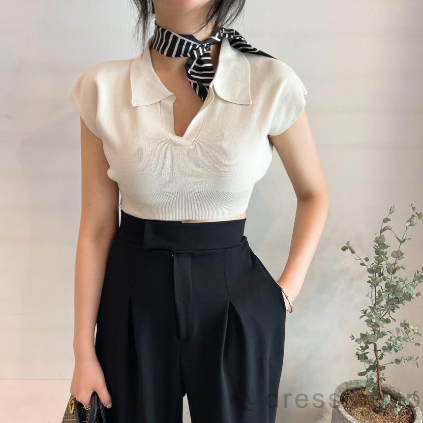 Áo Dệt Kim Tay Ngắn Cổ Chữ V Màu Sắc Đơn Giản Cho Nữ