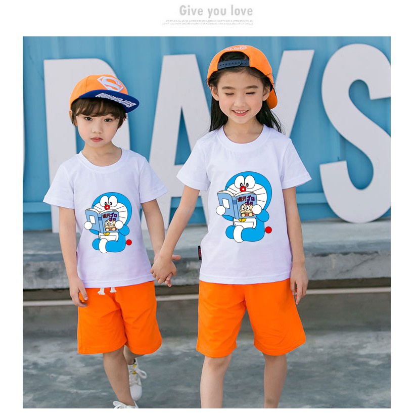 Áo thun bé gái doremon dễ thương cotton co giản thoải mái mẫu 02