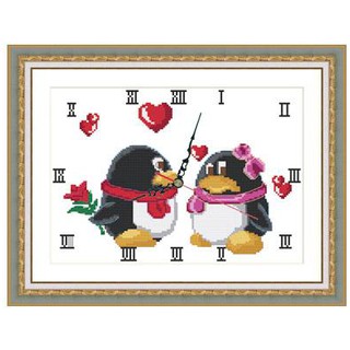 Tranh Thêu Chữ Thập 3D Đồng Hồ Chim Cánh Cục RY5102 (KHÁCH TỰ THÊU) KT:40X30CM