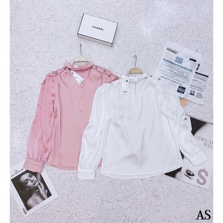 ANU421 - ÁO SƠ MI NỮ LỤA CHOKER KHOÉT CỔ CÚC VAI