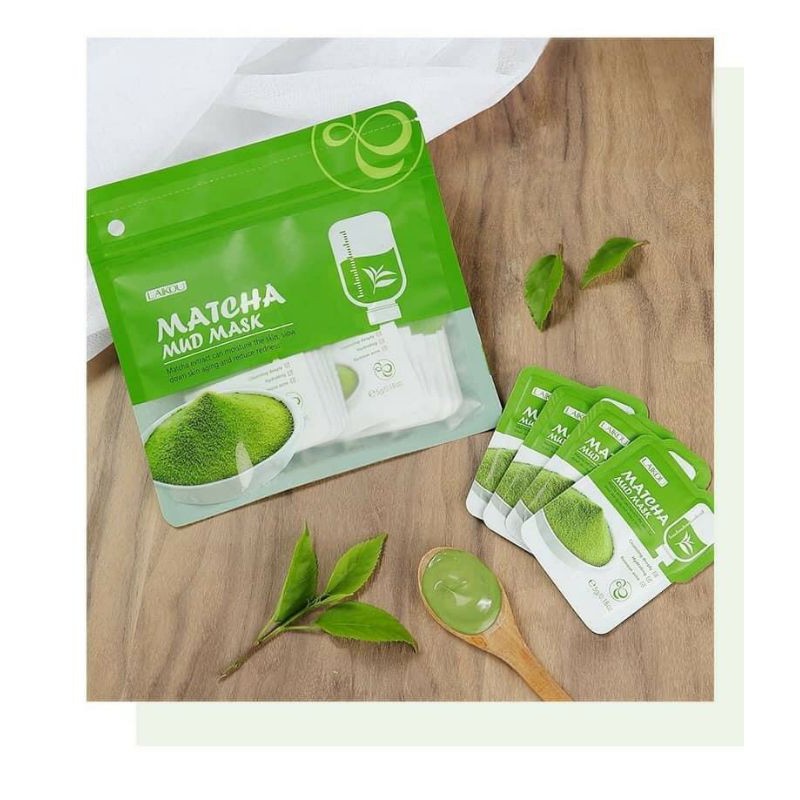 Nạ bùn matcha trà xanh laikou Gói 12 túi, mặt nạ làm sáng da, se khít lỗ chân lông,kiểm soát dầu,lành tính mẫu mới 2020