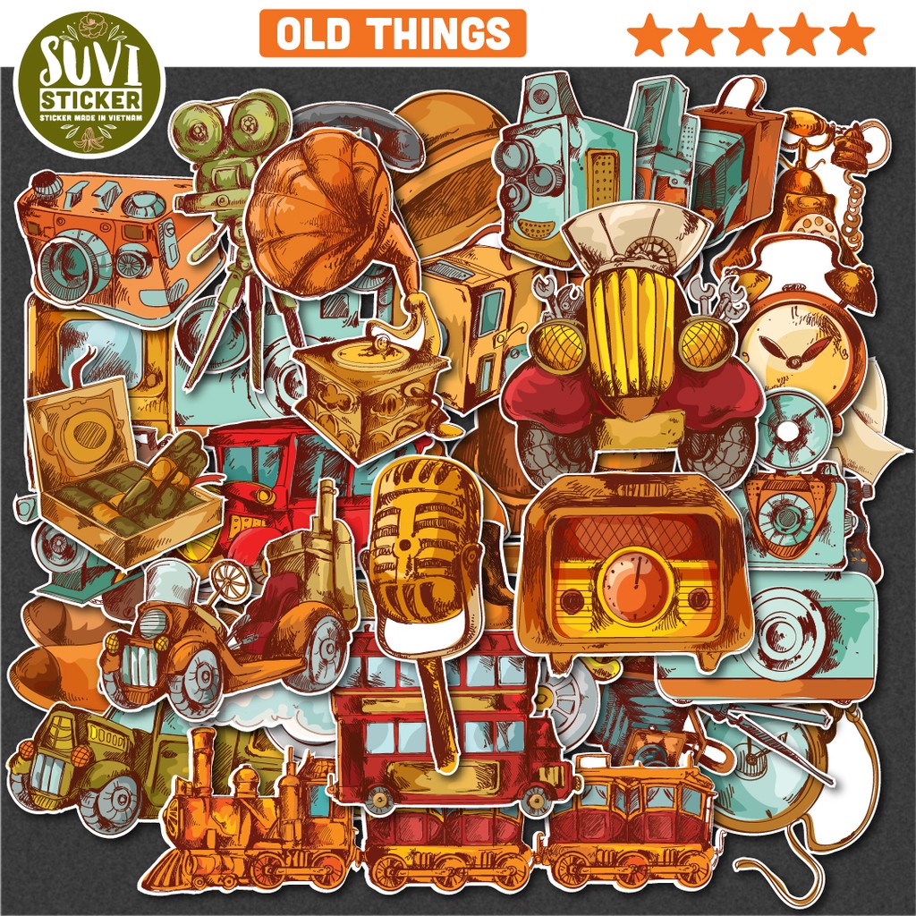 Sticker Retro Old Things chống nước dán nón bảo hiểm, xe, laptop, điện thoại, vali. MSP: V09