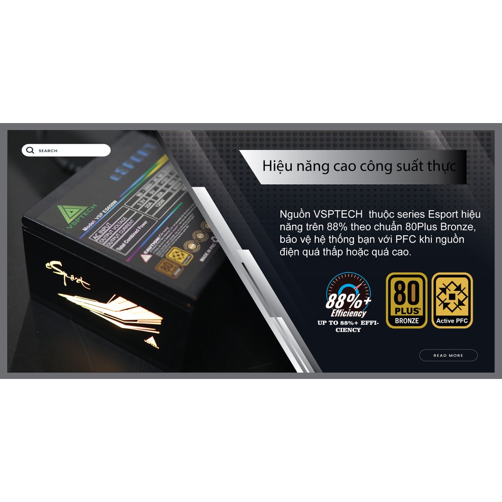 Nguồn máy tính PSU VSPTECH Esport Gaming 650W 80Plus - Hàng chính hãng bảo hành 36 tháng lỗi 1 đổi 1