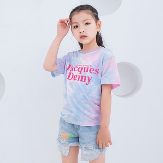 Áo thun in chữ dành cho bé gái nhuộm màu công nghệ Tie-dye cá tính