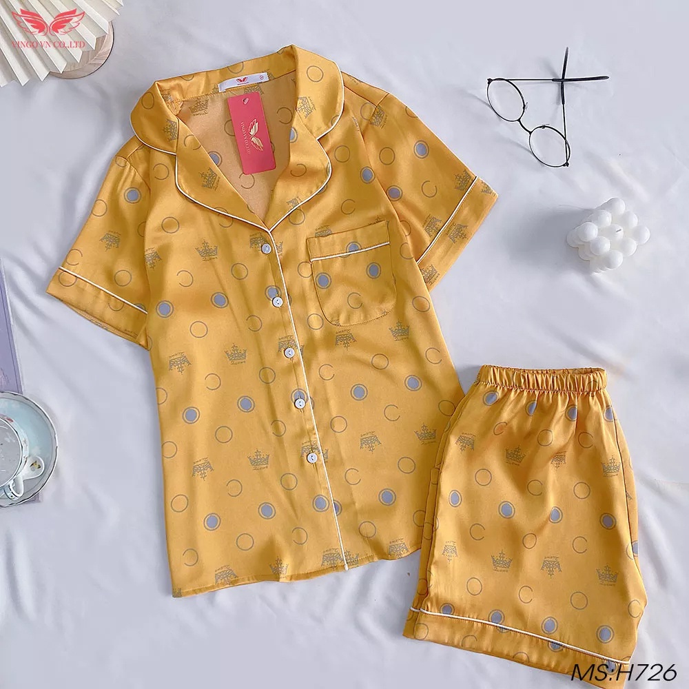 Bộ đồ ngủ pijama nữ mặc nhà lụa cao cấp mùa hè VINGO tay ngắn quần đùi nhiều màu trái tim dễ thương H685 VNGO