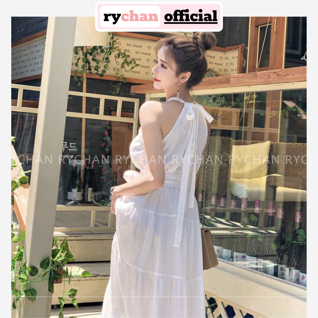 Đầm Maxi Trắng Đi Biển Cổ Yếm Nhún Tầng Có Lót Trong  - DM941