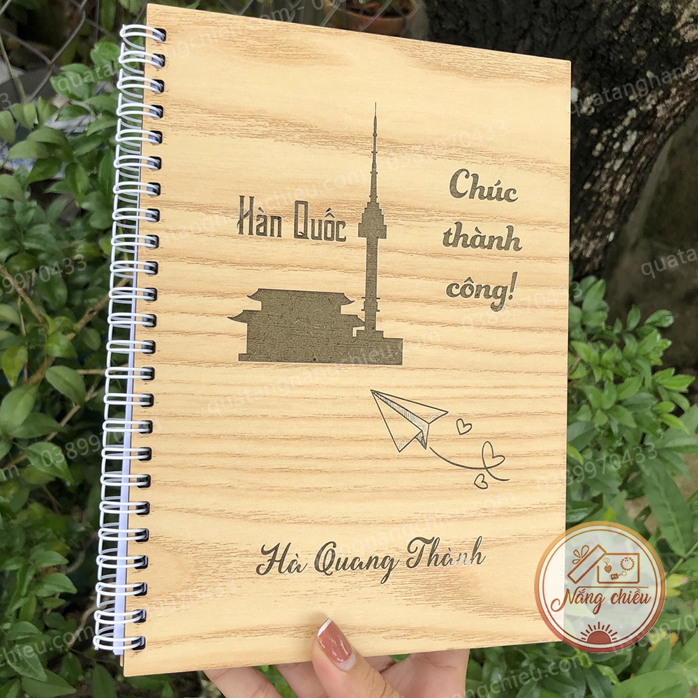 Sổ bìa gỗ khắc laser- thiết kế theo yêu cầu - kích thước 15cm x20cm - không độc hại cho trẻ em