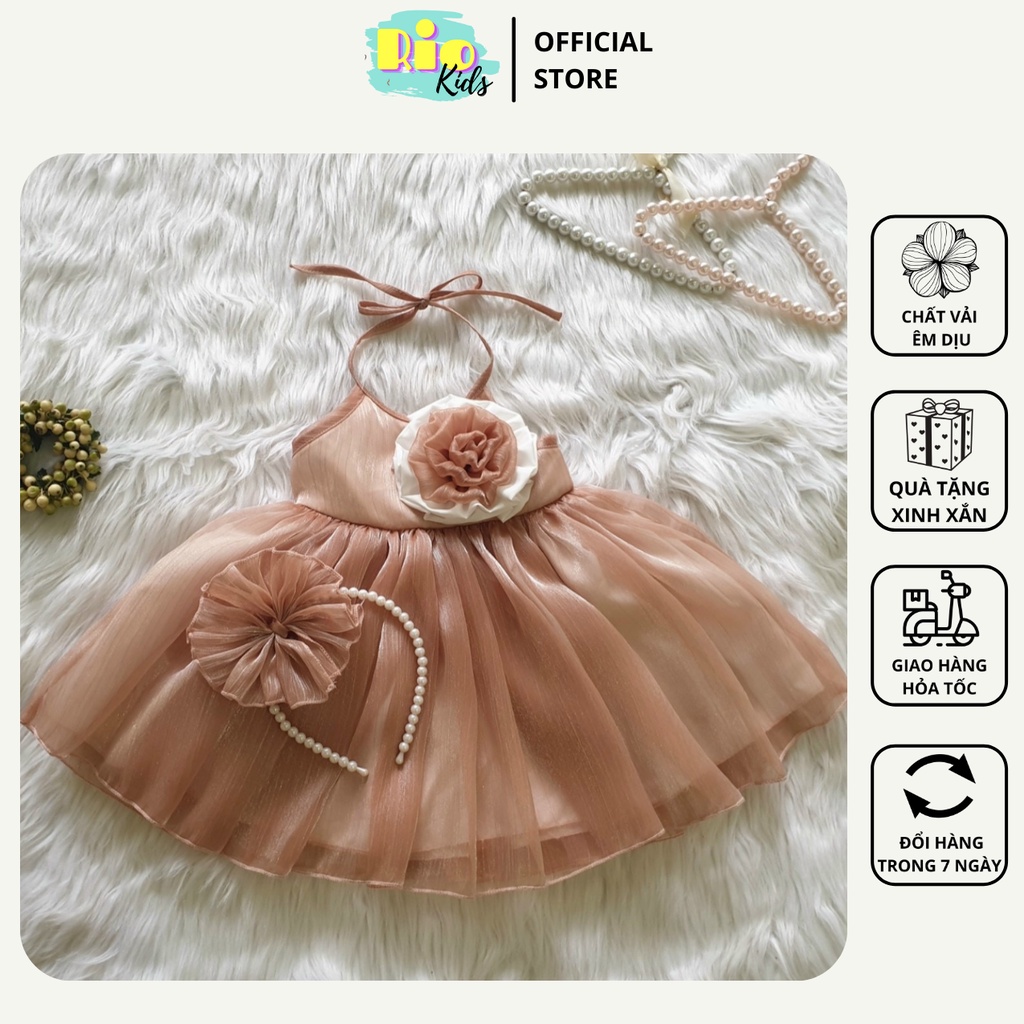 Đầm công chúa váy tiểu thư yếm cột dây thiết kế cao cấp cho bé gái từ 5-26kg Tết - Riokids TT8