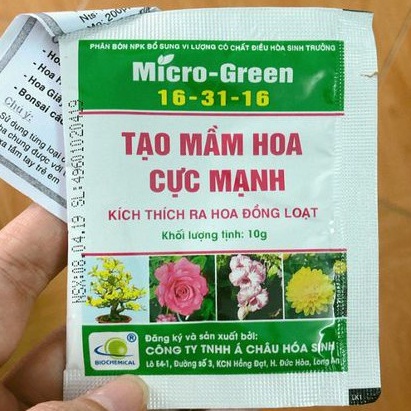 Phân bón NPK Micro Green 16-31-16 tạo mầm hoa cực mạnh, kích thích ra hoa đồng loạt gói 10gr