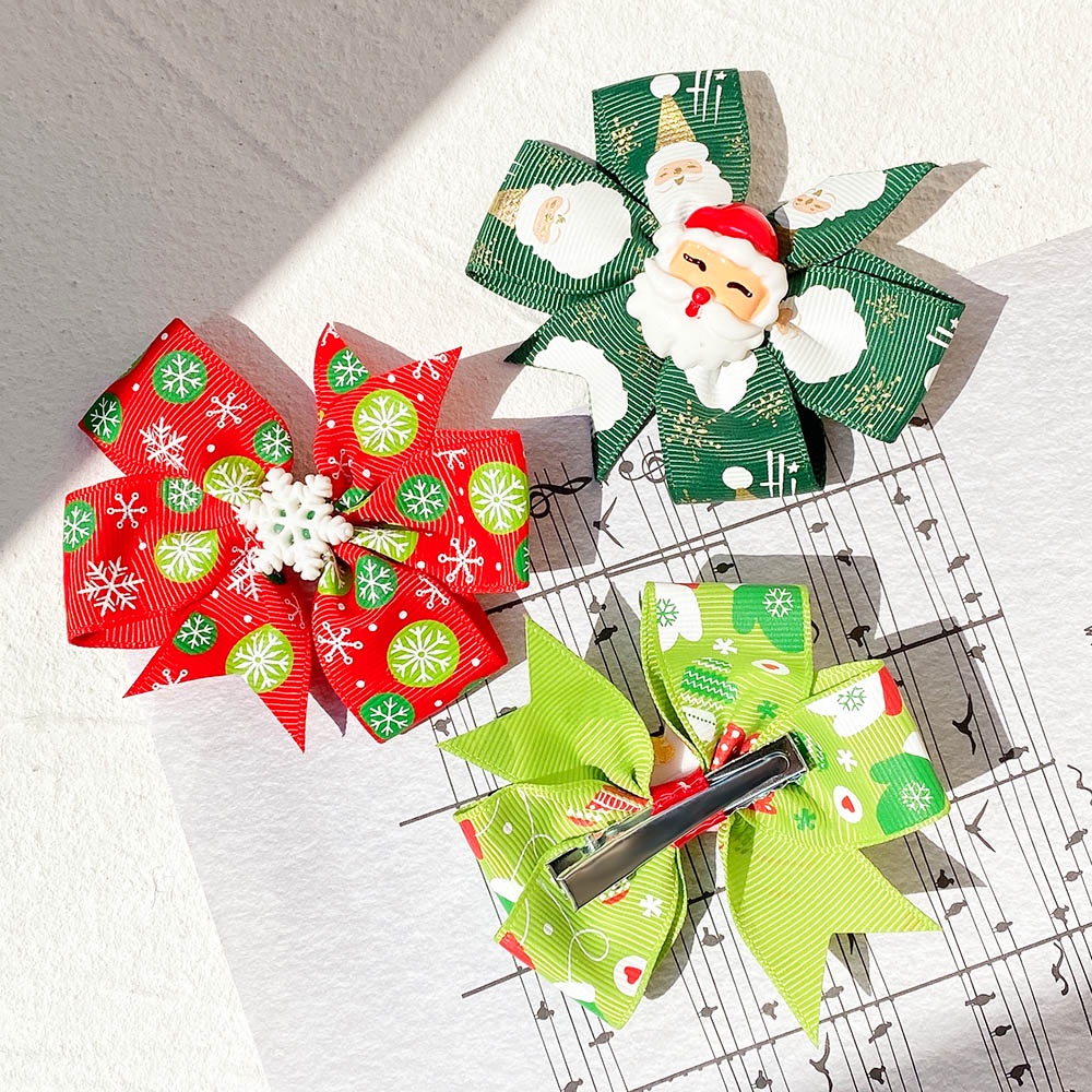 RainBow Bows Set 10 Kẹp Tóc Hình Ông Già Noel Dễ Thương Cho Bé Gái