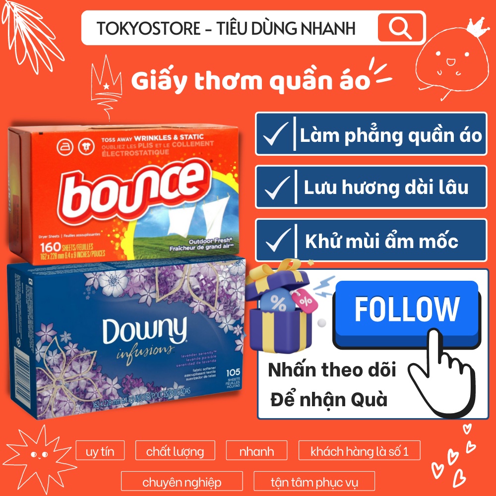 Giấy thơm quần áo Bounce/Downy Tokyostore Giấy thơm nguyên hộp 320 tờ nhập khẩu từ Mỹ
