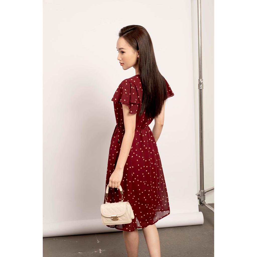 Đầm dáng xòe, cổ V, tay cánh tiên, họa tiết chấm bi MMOutfit M-DA071121368