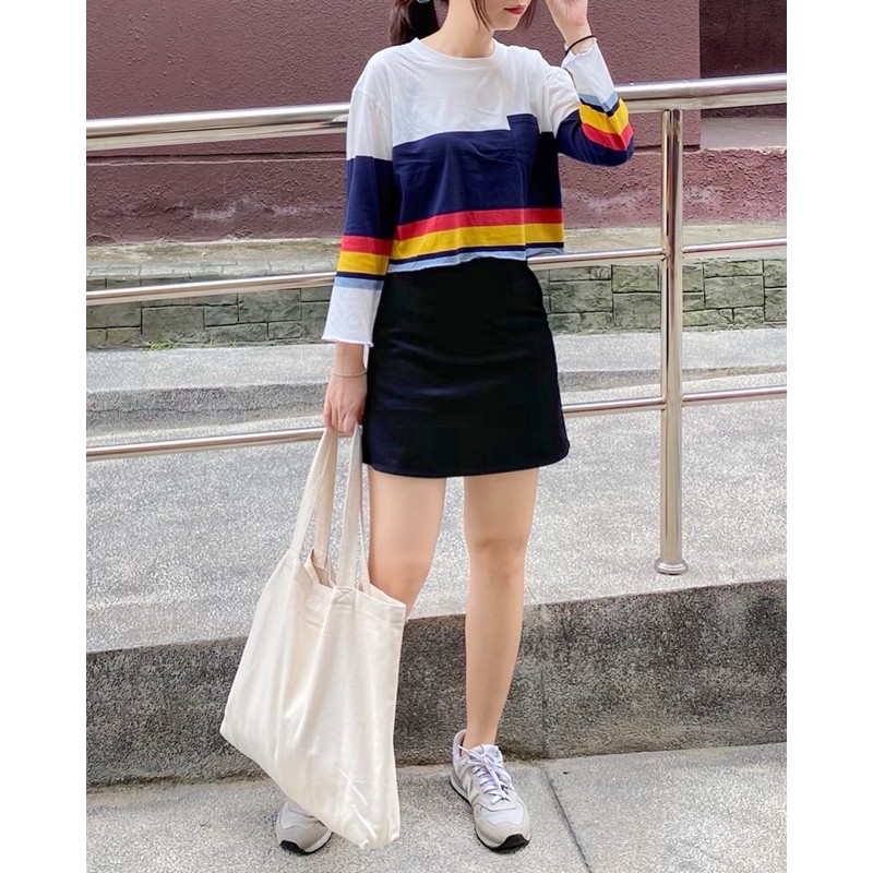 Áo croptop tay dài sọc RUCHAN
