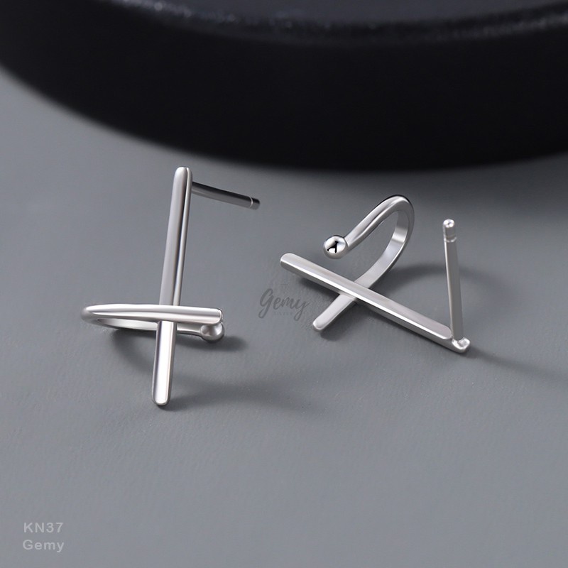 Khuyên tai nam bạc 925 mặt chữ thập độc đáo, cá tính, unisex (1 chiếc) | GEMY SILVER KN37