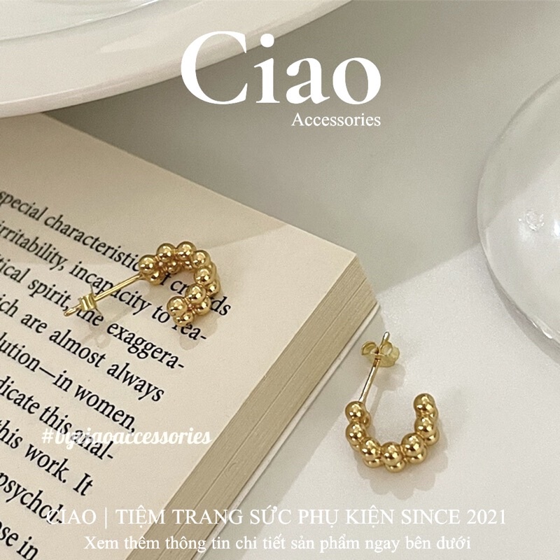 [HOẢ TỐC 1H] Khuyên tai/ Bông tai mạ bạc S925 thiết kế chuỗi hình cầu trendy Mabel Ciao