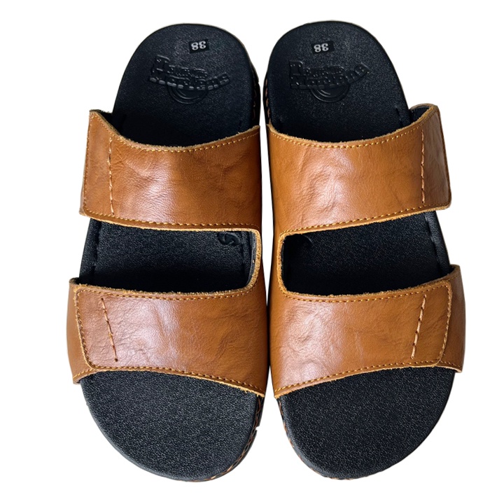 Dép Nam Thời Trang da bò thật màu vàng quai ngang đế cao 3cm DNTH156