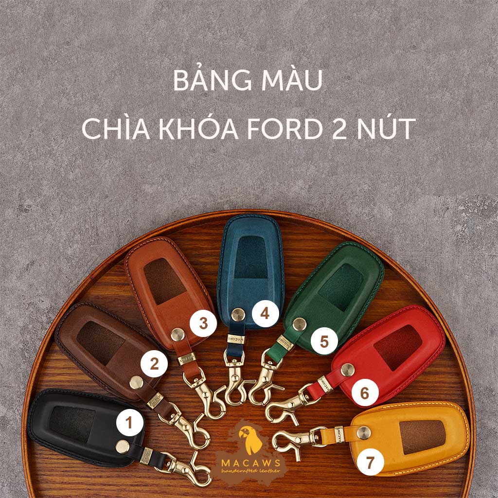 Bao da chìa khoá xe ô tô Ford RAPTOR 2/3 nút Macaws - da bò thật Buttero Ý, may tay thủ công