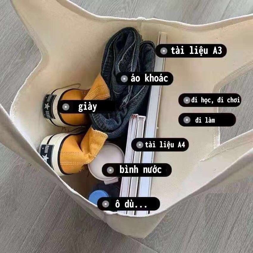 Túi tote Hazin túi vải canvas nữ hoạ tiết bình hoa đựng vừa laptop cỡ lớn đeo vai phong cách ulzzang