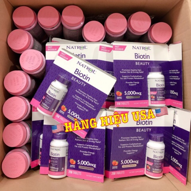 💥Viên ngậm mọc tóc Natrol Biotin 5000mcg 250viên