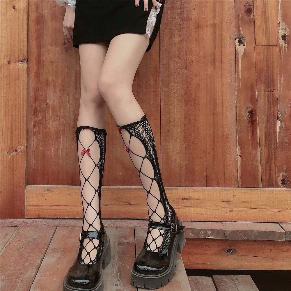 Đôi Vớ Lưới Dài Tới Gối Đính Nơ Phong Cách Lolita Dễ Thương Cho Bé Gái