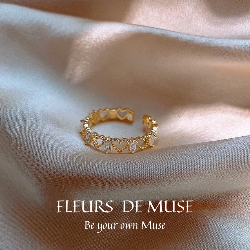 Nhẫn tròn mạ vàng hở hình trái tim phong cách Hàn Quốc Fleurs de Muse