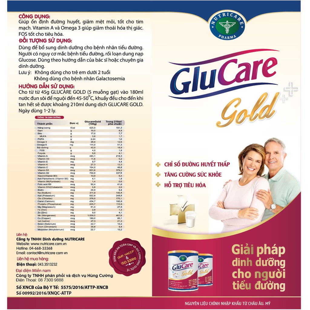 Sữa bột Nutricare Glucare Gold dinh dưỡng cho người tiểu đường (900g)