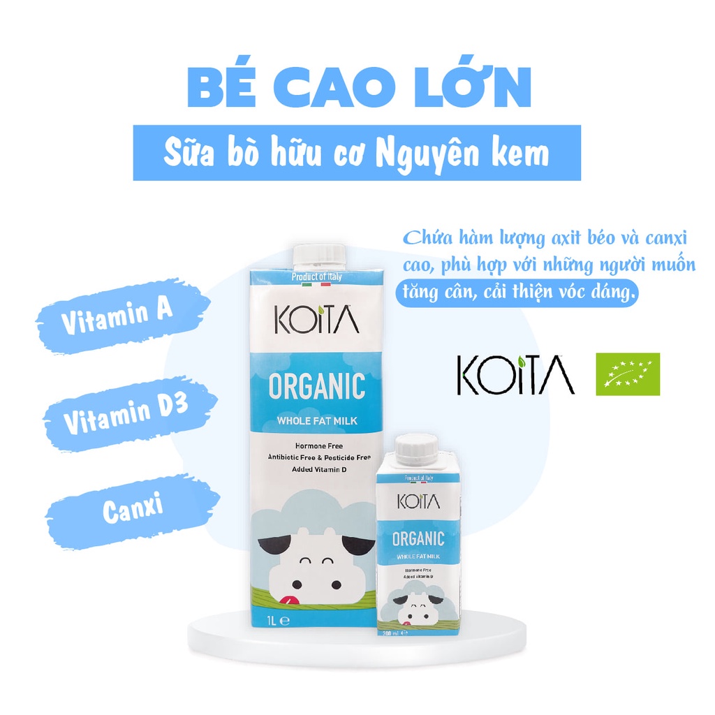 Sữa Bò Hữu Cơ Koita 200ml SOCOLA, DÂU, NGUYÊN KEM  - XanhSam Organic
