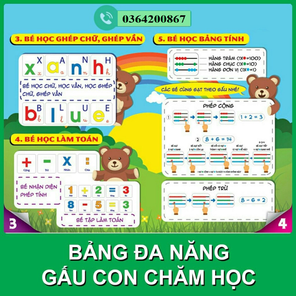 Bảng đa năng chữ và số tiếng Việt - GẤU CON CHĂM HỌC