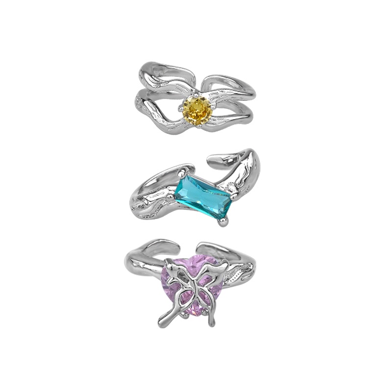 Nhẫn Hở Hình Nơ Đính Đá Zircon Nhiều Màu Sắc Phong Cách Hip Hop Thời Trang Sang Trọng Có Thể Điều Chỉnh