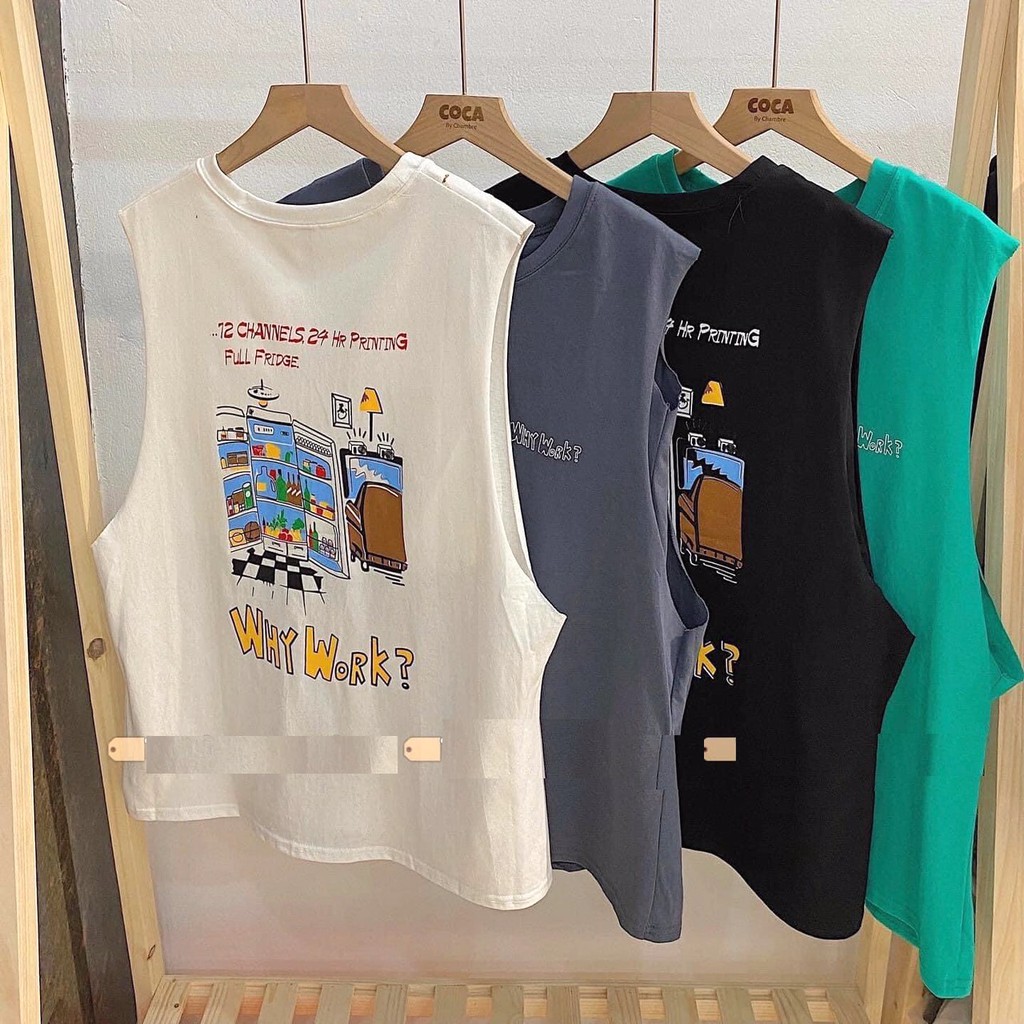 Áo Tanktop Whywork PEONYB Nữ [FREESHIP]  Thun ba lỗ in hình cá tính, phông không tay màu ĐEN | TRẮNG | XANH Ulzzang